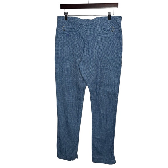 Wythe Ocean Blue Microcheck Flat Front Cotton Linen Chino Pant 32x32 - Picture 3 of 10